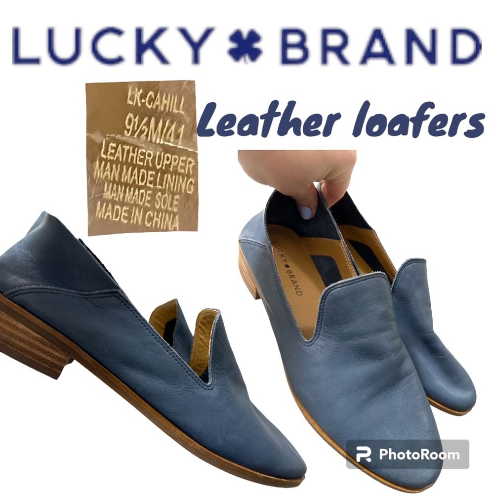 Lucky Brand leather upper loafer slip on navy blue shoes 9.5/41 EUC